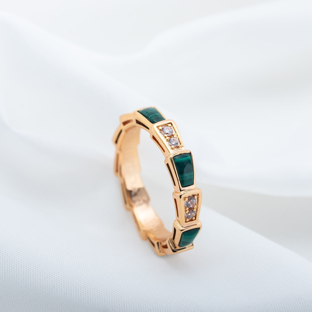 [Clover Jewels]SERPENTI RING PINK GOLD MALACHITE DIAMOND 3MM