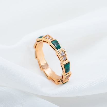 [Clover Jewels]SERPENTI RING PINK GOLD MALACHITE DIAMOND 3MM