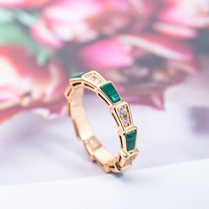 [Clover Jewels]SERPENTI RING PINK GOLD MALACHITE DIAMOND 3MM