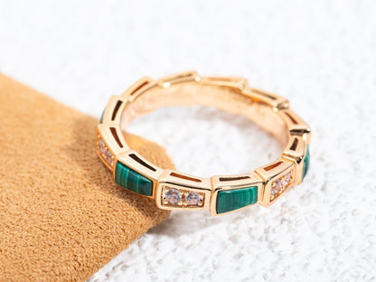 [Clover Jewels]SERPENTI RING PINK GOLD MALACHITE DIAMOND 3MM