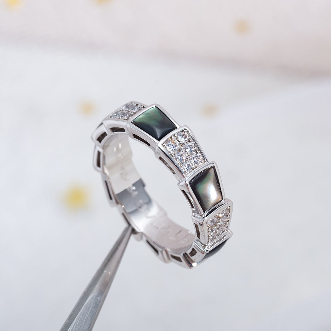 [Clover Jewels]SERPENTI RING SILVER DIAMOND BLACK MOP 4MM