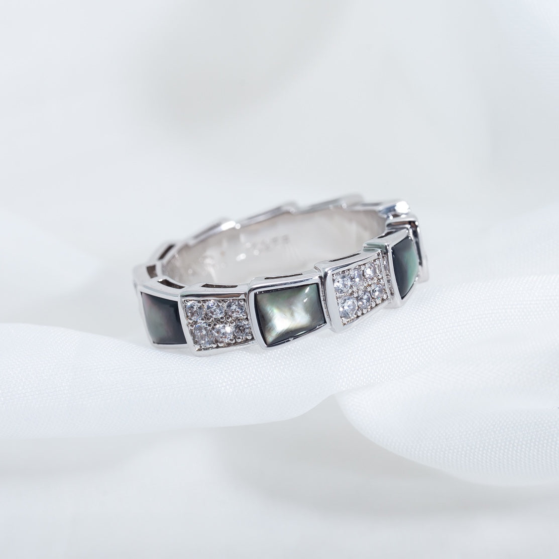 [Clover Jewels]SERPENTI RING SILVER DIAMOND BLACK MOP 4MM