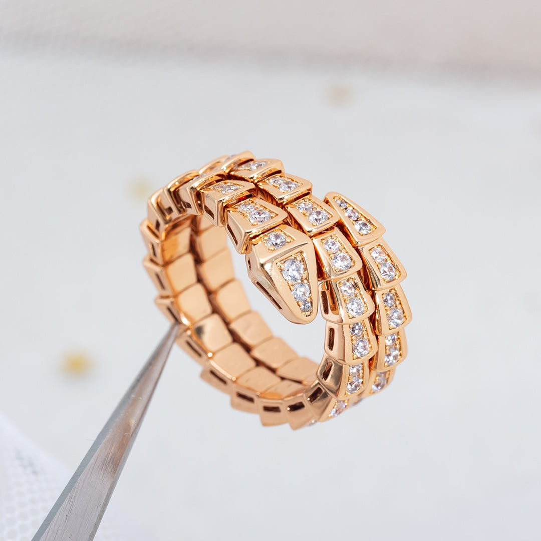 [Clover Jewels]SERPENTI RING PINK GOLD DIAMOND DOUBLE ROW