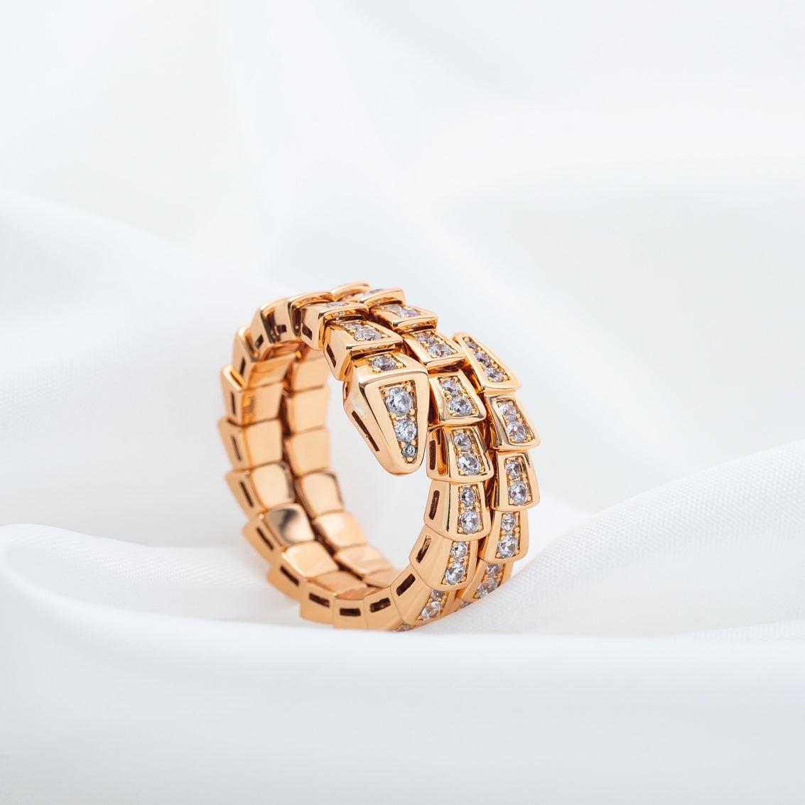 [Clover Jewels]SERPENTI RING PINK GOLD DIAMOND DOUBLE ROW