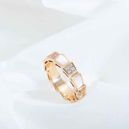 [Clover Jewels]SERPENTI RING PINK GOLD MOP DIAMOND PAVED 4MM