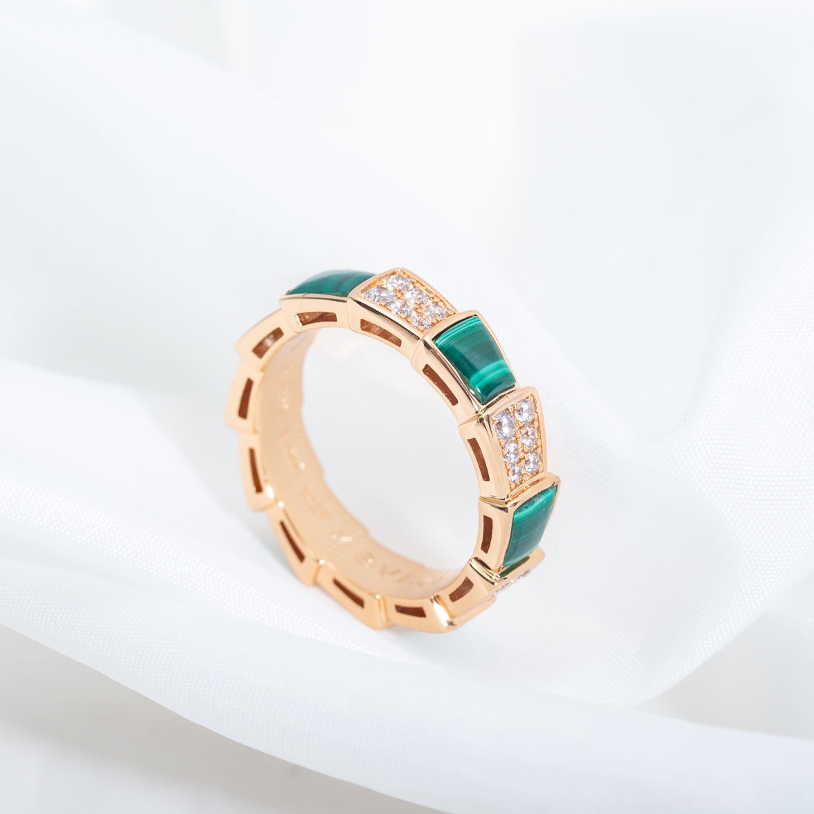 [Clover Jewels]SERPENTI RING PINK GOLD MALACHITE DIAMOND PAVED 4MM