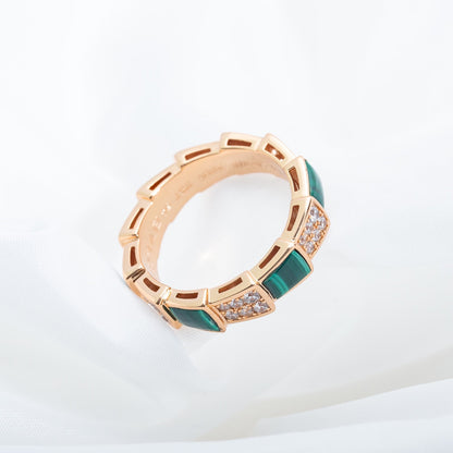 [Clover Jewels]SERPENTI RING PINK GOLD MALACHITE DIAMOND PAVED 4MM