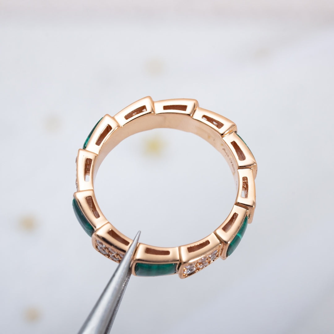 [Clover Jewels]SERPENTI RING PINK GOLD MALACHITE DIAMOND PAVED 4MM