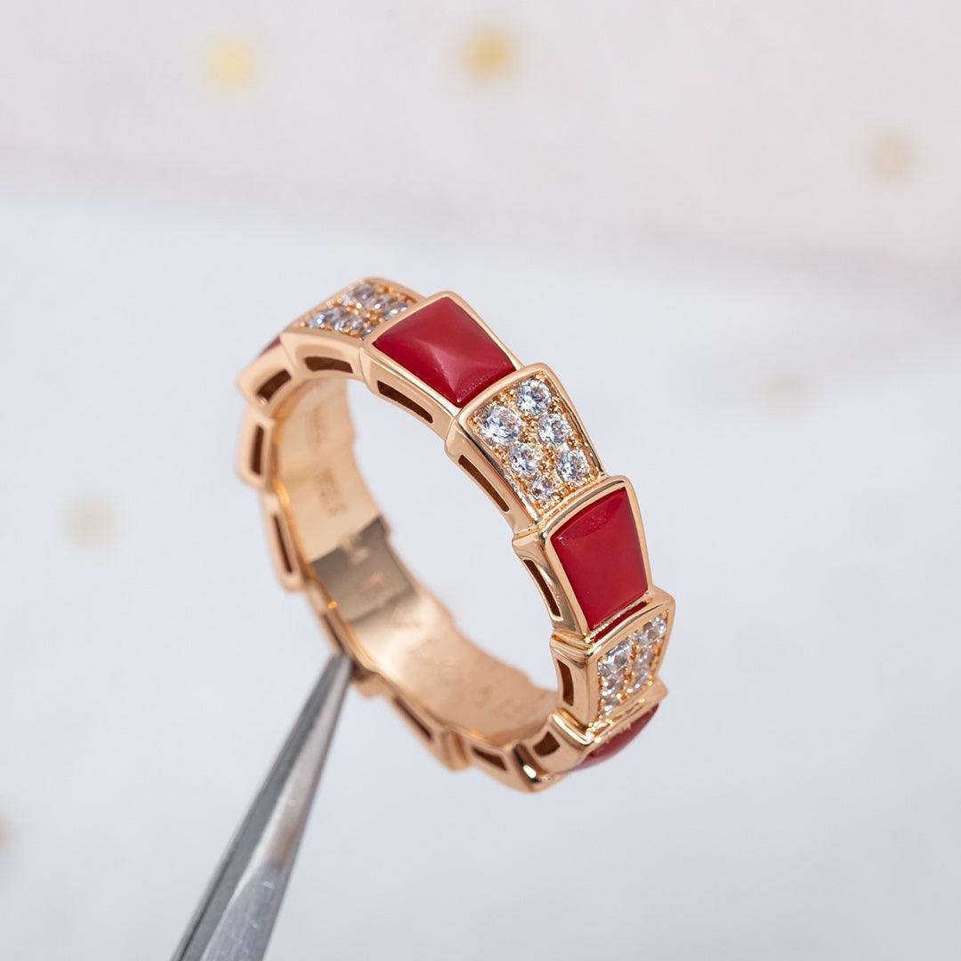 [Clover Jewels]SERPENTI RING PINK GOLD CARNELIAN DIAMOND PAVED 4MM