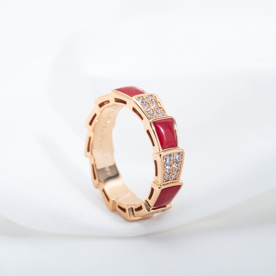 [Clover Jewels]SERPENTI RING PINK GOLD CARNELIAN DIAMOND PAVED 4MM