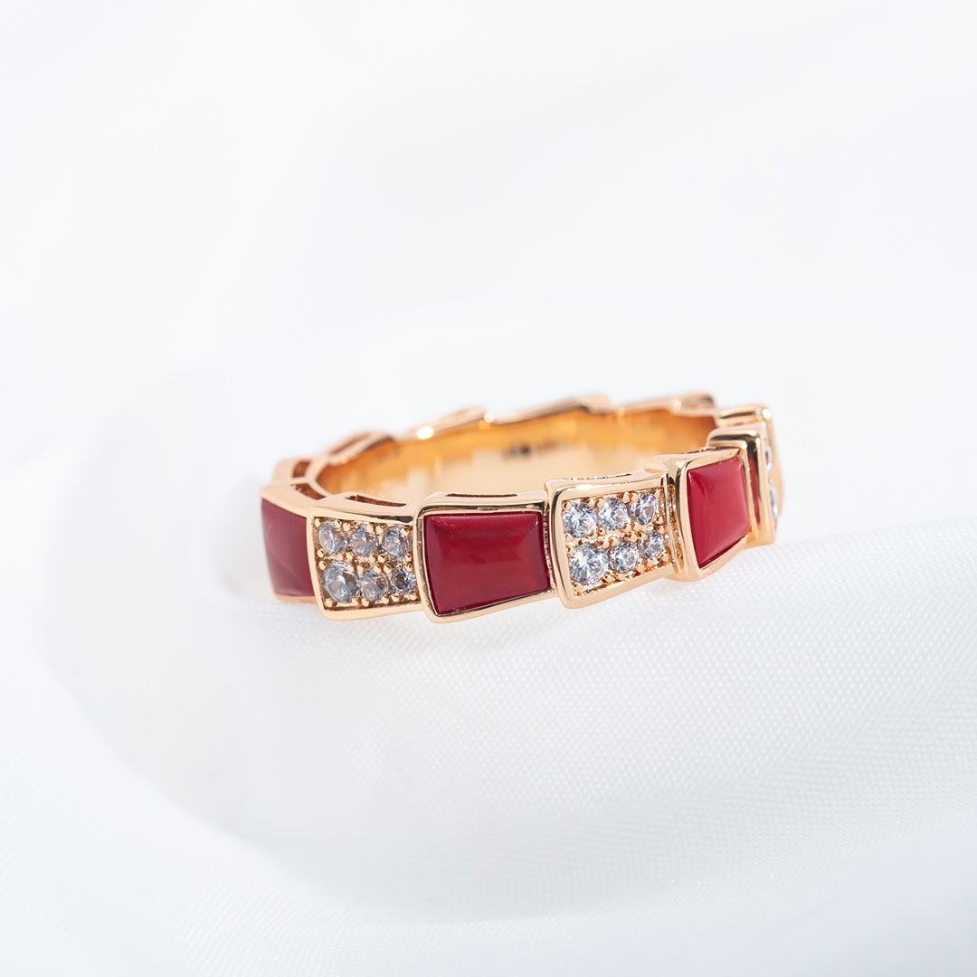 [Clover Jewels]SERPENTI RING PINK GOLD CARNELIAN DIAMOND PAVED 4MM