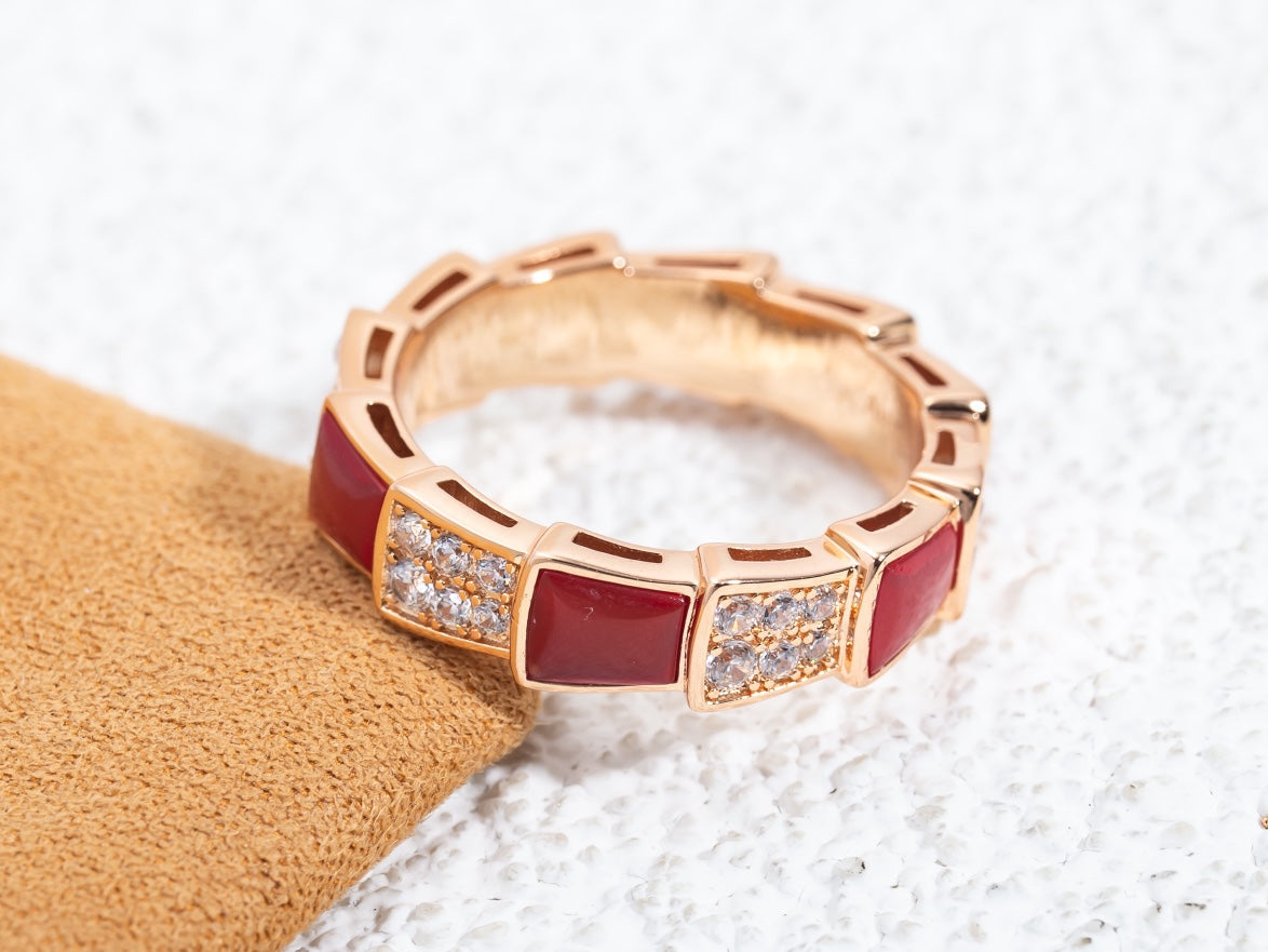 [Clover Jewels]SERPENTI RING PINK GOLD CARNELIAN DIAMOND PAVED 4MM