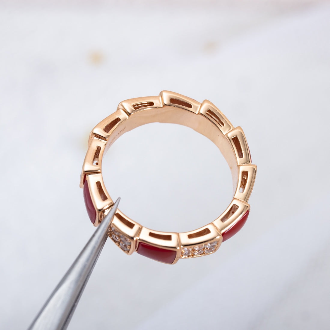 [Clover Jewels]SERPENTI RING PINK GOLD CARNELIAN DIAMOND PAVED 4MM