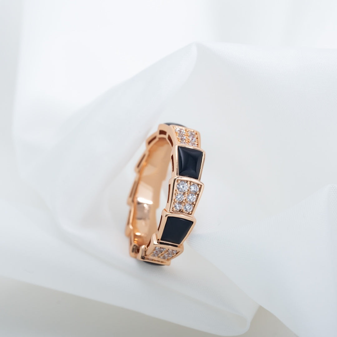 [Clover Jewels]SERPENTI RING PINK GOLD BLACK MOP DIAMOND PAVED 4MM