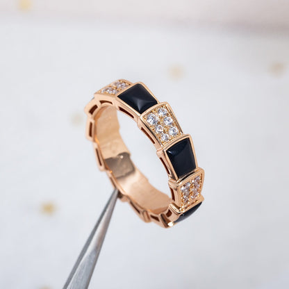 [Clover Jewels]SERPENTI RING PINK GOLD BLACK MOP DIAMOND PAVED 4MM