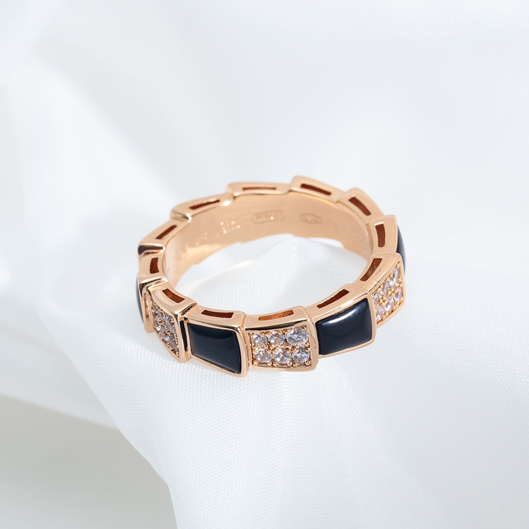 [Clover Jewels]SERPENTI RING PINK GOLD BLACK MOP DIAMOND PAVED 4MM