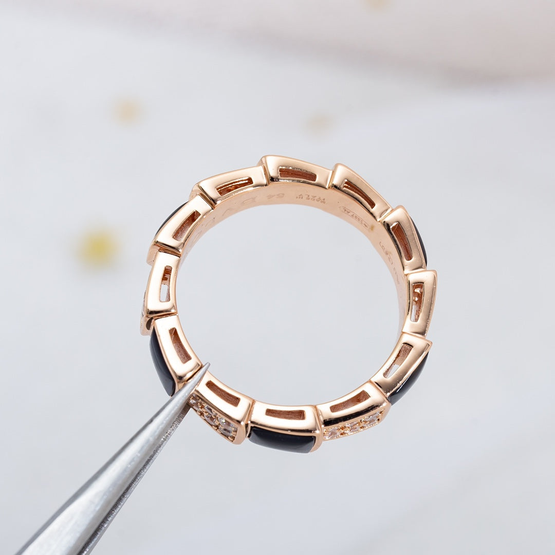 [Clover Jewels]SERPENTI RING PINK GOLD BLACK MOP DIAMOND PAVED 4MM