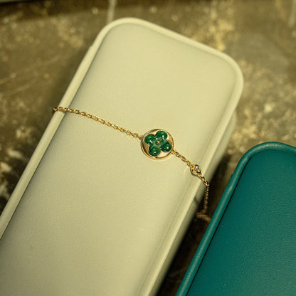 [Clover Jewels]SUN MALACHITE 1 DIAMOND PINK GOLD BRACELET