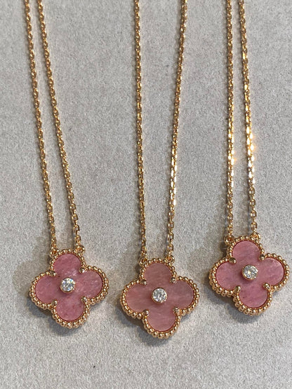 [Clover Jewels]CLOVER 15MM DIAMOND RHODONITE NECKLACE