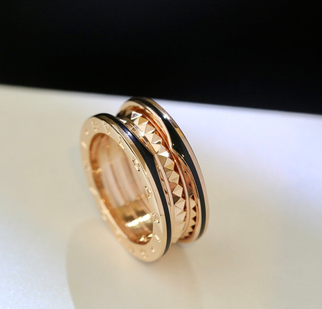 [Clover Jewellry]ZERO 1 PINK GOLD BLACK CERAMIC RING