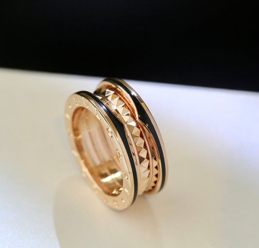 [Clover Jewels]ZERO 1 PINK GOLD BLACK CERAMIC RING