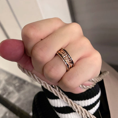 [Clover Jewellry]ZERO 1 PINK GOLD BLACK CERAMIC RING