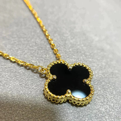 [Clover Jewels]CLOVER 15MM BLACK ONYX SINGLE FLOWER NECKLACE