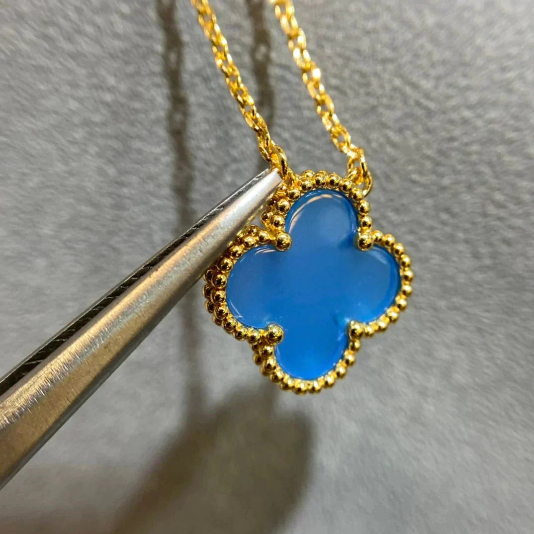 [Clover Jewels]CLOVER 15MM BLUE AGATE NECKLACE