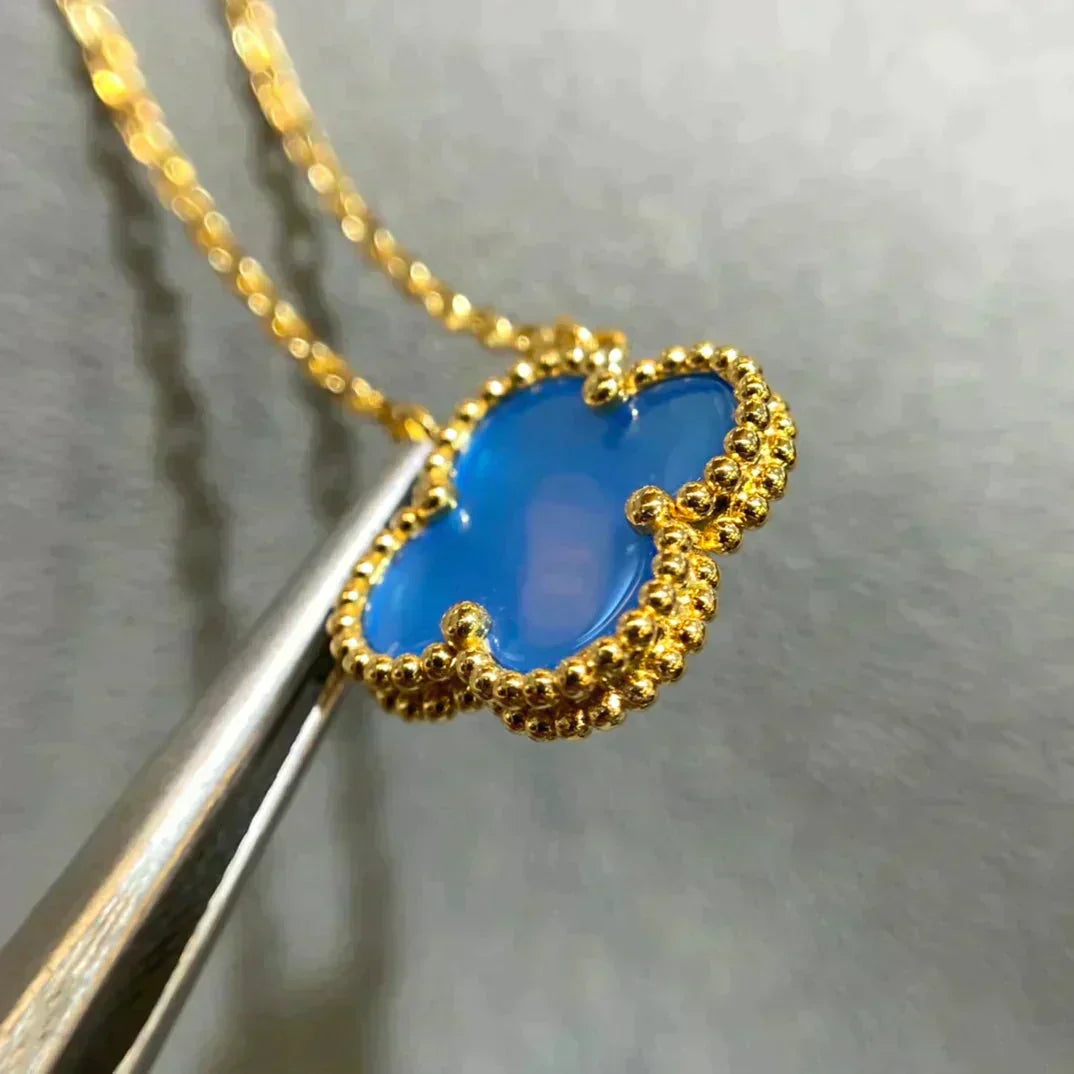 [Clover Jewels]CLOVER 15MM BLUE AGATE NECKLACE