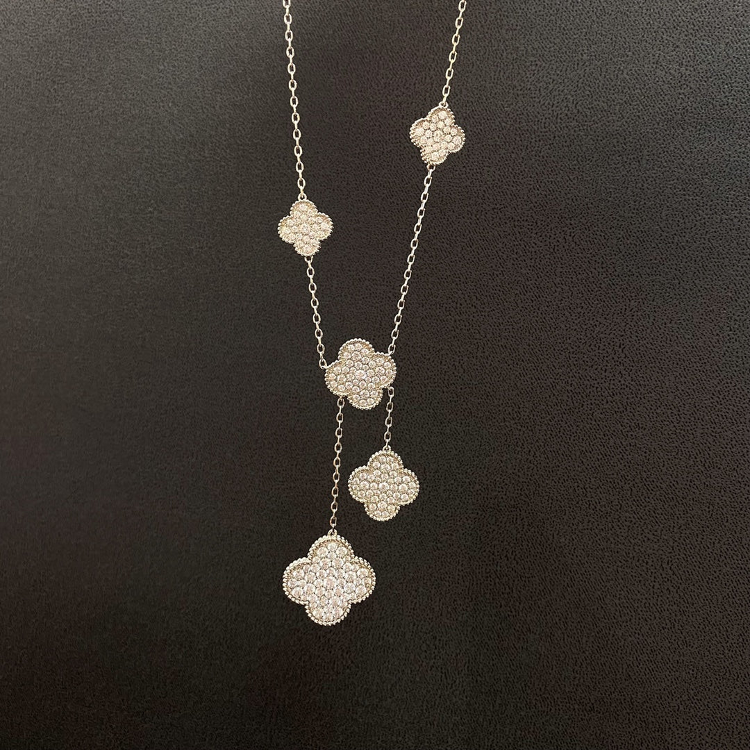 [Clover Jewels]CLOVER 5 MOTIFS SILVER DIAMONDS NECKLACE