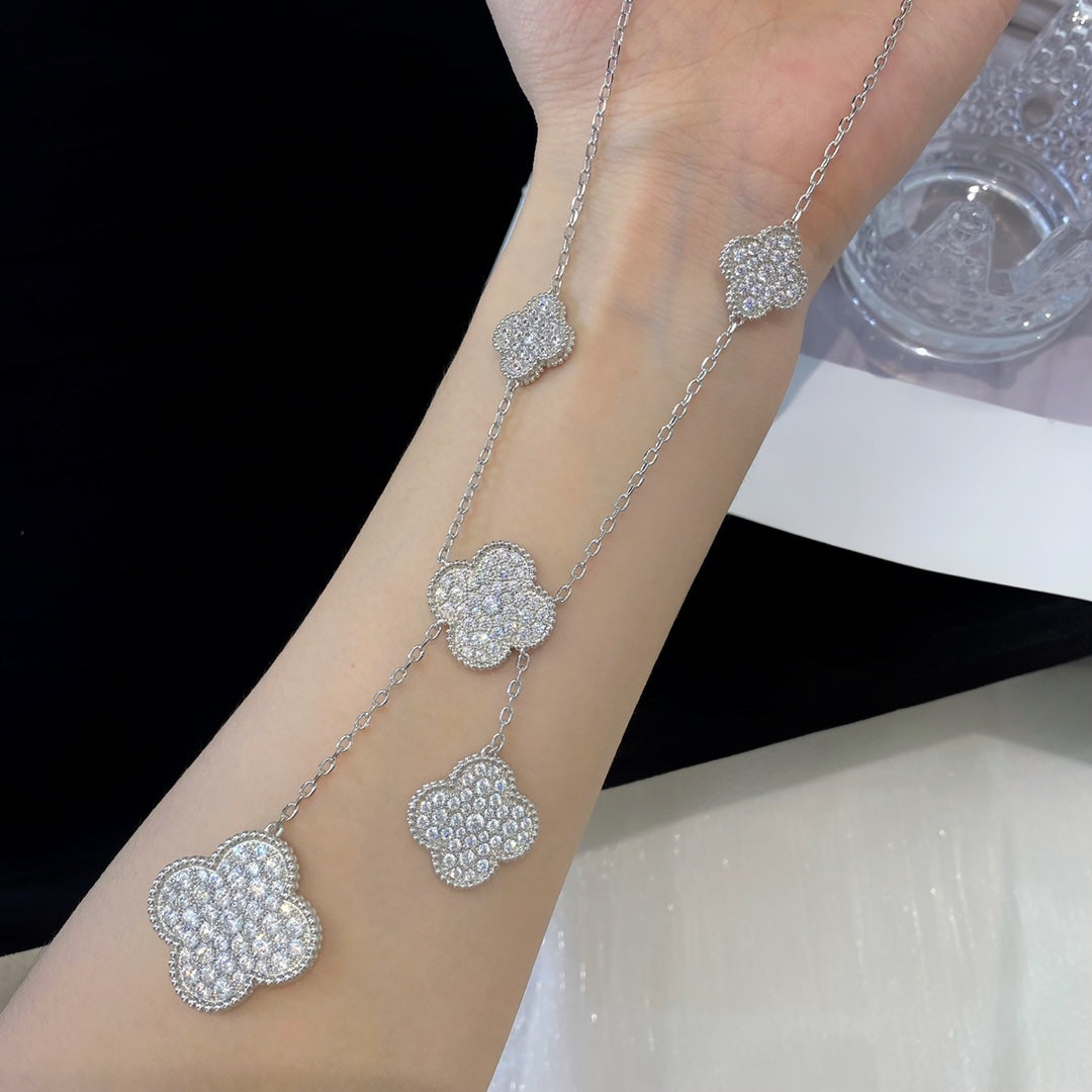 [Clover Jewels]CLOVER 5 MOTIFS SILVER DIAMONDS NECKLACE