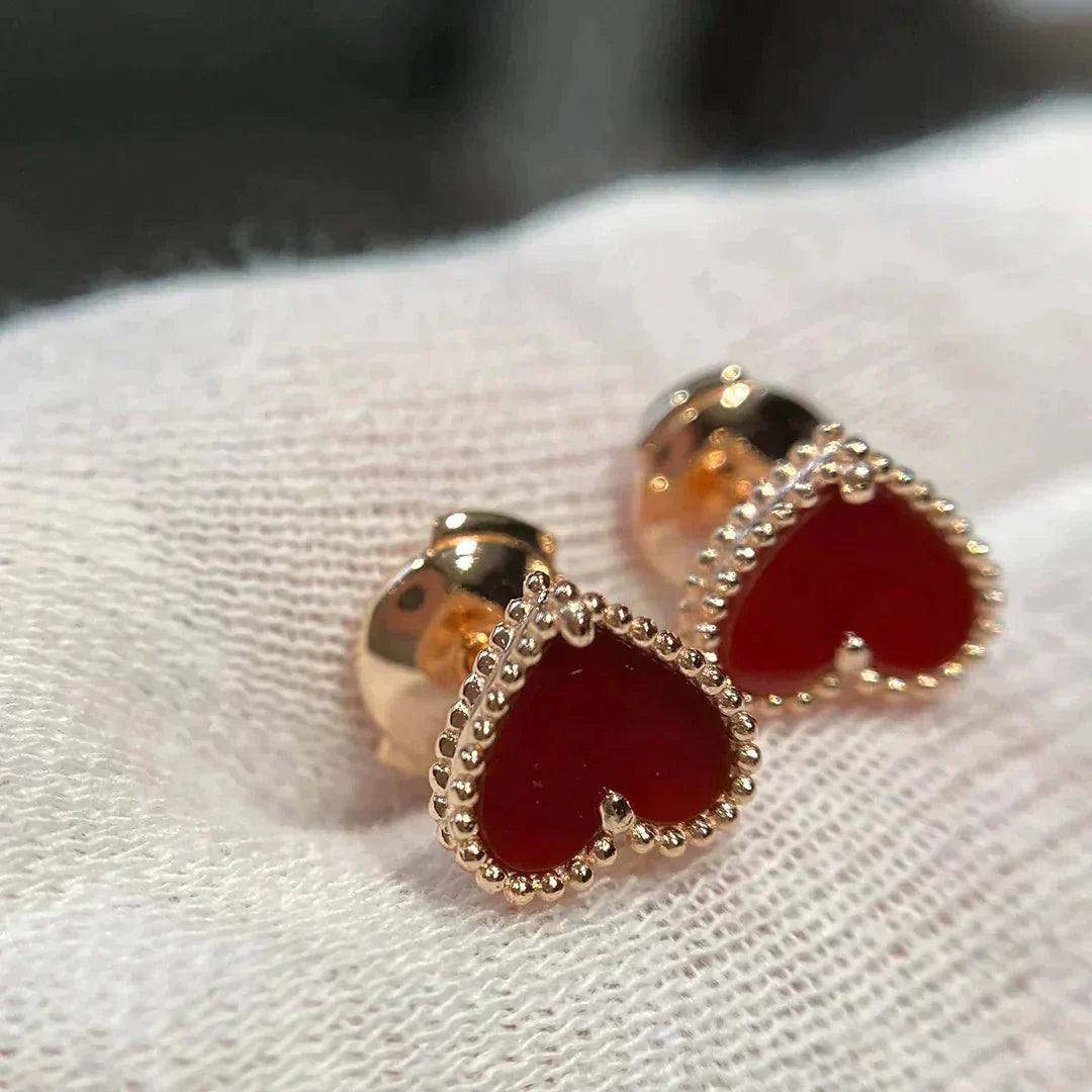 [Clover Jewels]HEART CARNELIAN STUD EARRINGS