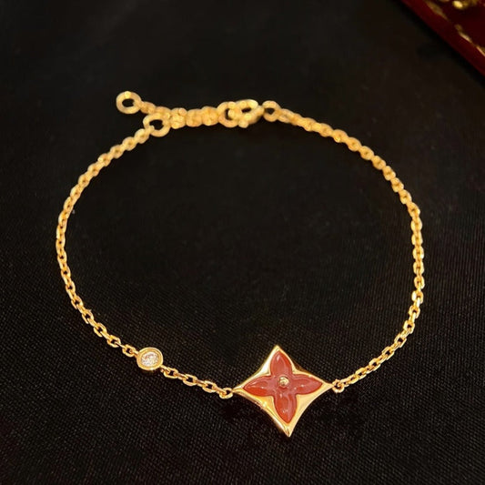 [Clover Jewels]COLOR STAR CARNELIAN PINK GOLD DIAMOND BRACELET