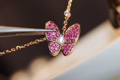 [Clover Jewels]BUTTERFLY RED DIAMOND ROSE GOLD NECKLACE