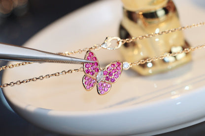 [Clover Jewels]BUTTERFLY RED DIAMOND ROSE GOLD NECKLACE