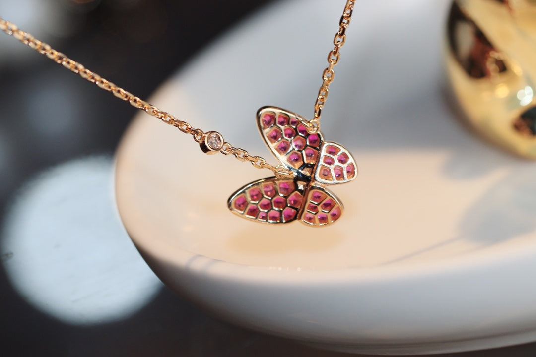 [Clover Jewels]BUTTERFLY RED DIAMOND ROSE GOLD NECKLACE