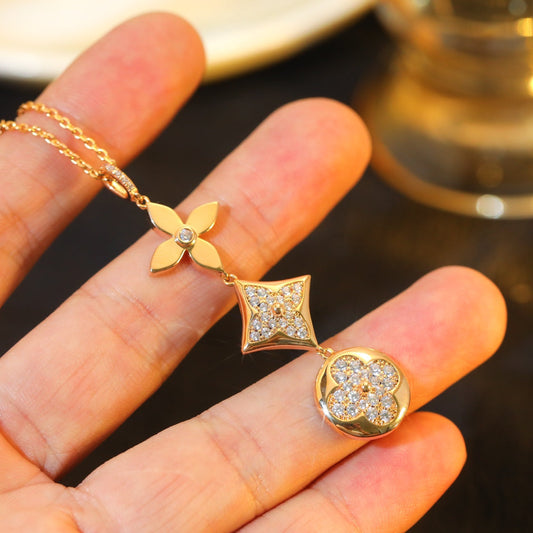 [Clover Jewels]STAR AND SUN DIAMOND PINK GOLD NECKLACE