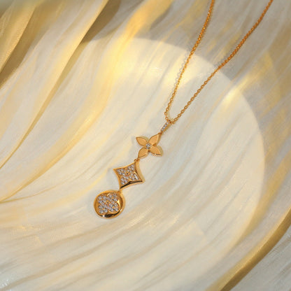 [Clover Jewels]STAR AND SUN DIAMOND PINK GOLD NECKLACE