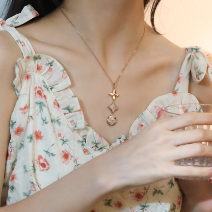 [Clover Jewels]STAR AND SUN DIAMOND PINK GOLD NECKLACE