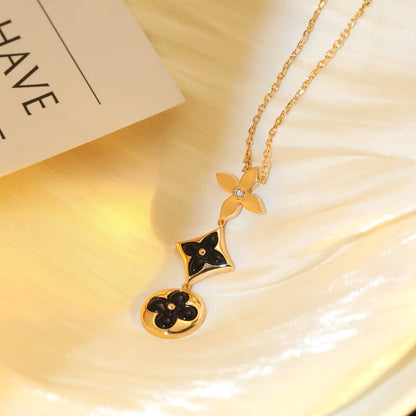 [Clover Jewels]STAR AND SUN ONYX PINK GOLD NECKLACE