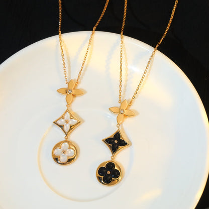 [Clover Jewels]STAR AND SUN ONYX PINK GOLD NECKLACE