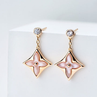 [Clover Jewels]DOUBLE STAR PINK GOLD MOP DROP EARRINGS