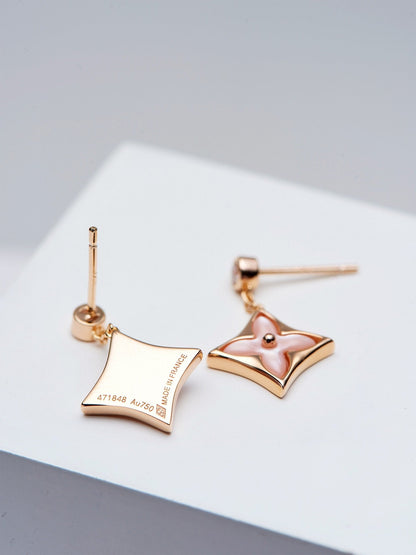 [Clover Jewels]DOUBLE STAR PINK GOLD MOP DROP EARRINGS