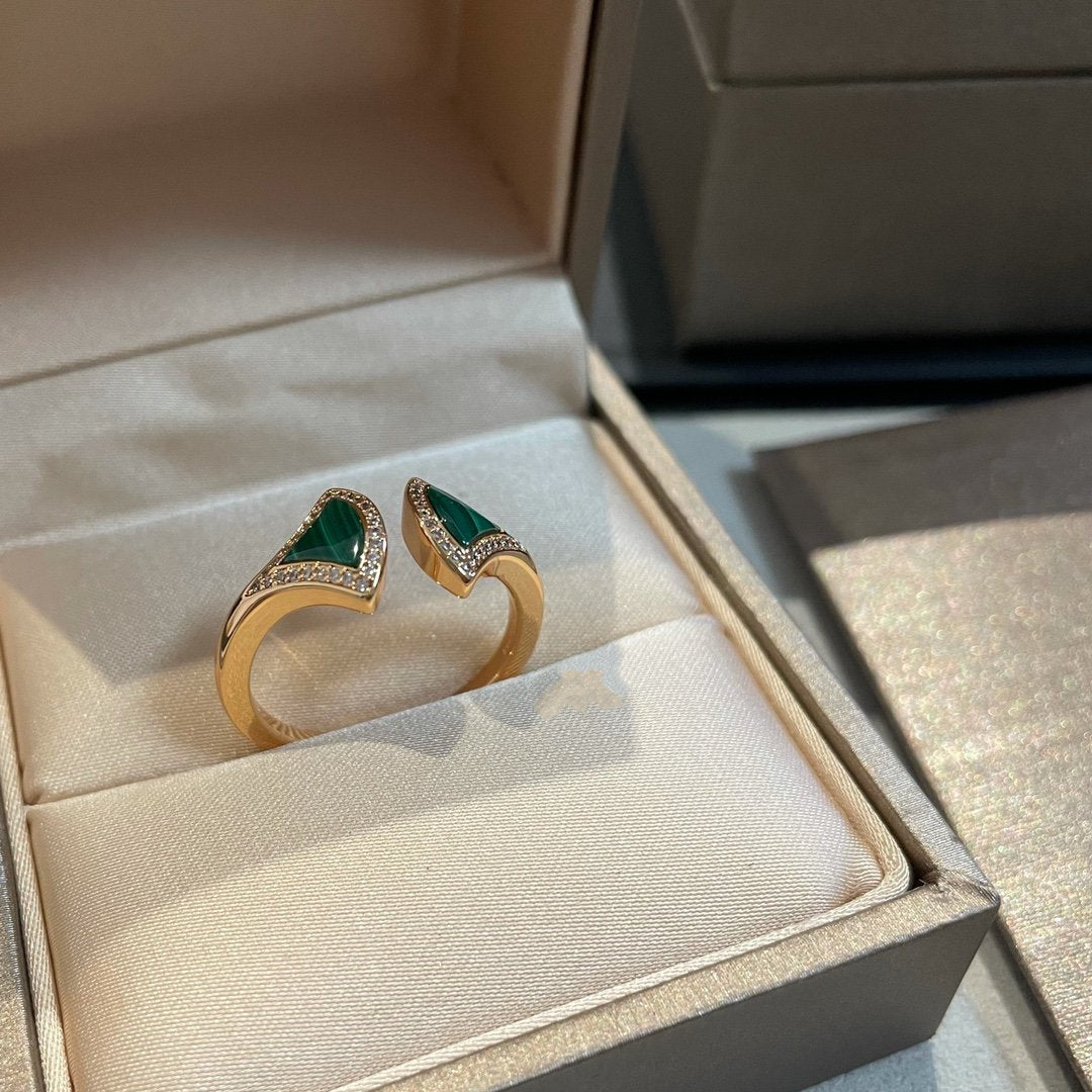 [Clover Jewels]DREAM MALACHITE DIAMOND OPEN RING