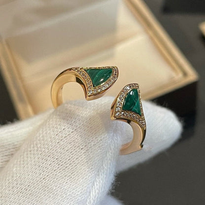 [Clover Jewels]DREAM MALACHITE DIAMOND OPEN RING