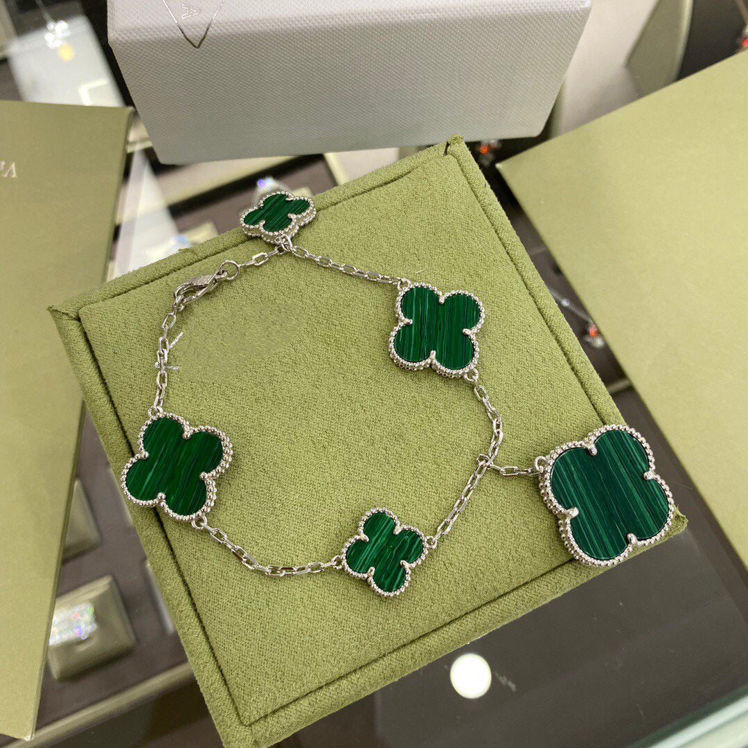 [Clover Jewels]CLOVER 5 MOTIFS SIVLER MALACHITE BRACELET