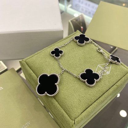 [Clover Jewels]CLOVER 5 MOTIFS SIVLER ONYX BRACELET