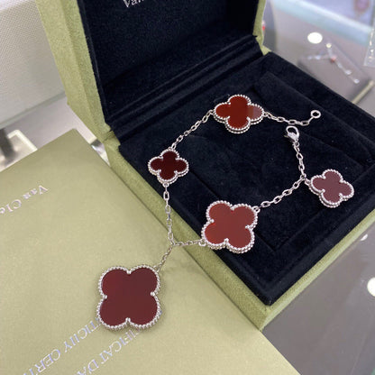 [Clover Jewels]CLOVER 5 MOTIFS SIVLER CARNELIAN BRACELET