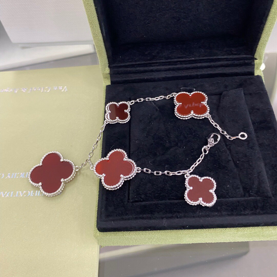 [Clover Jewels]CLOVER 5 MOTIFS SIVLER CARNELIAN BRACELET