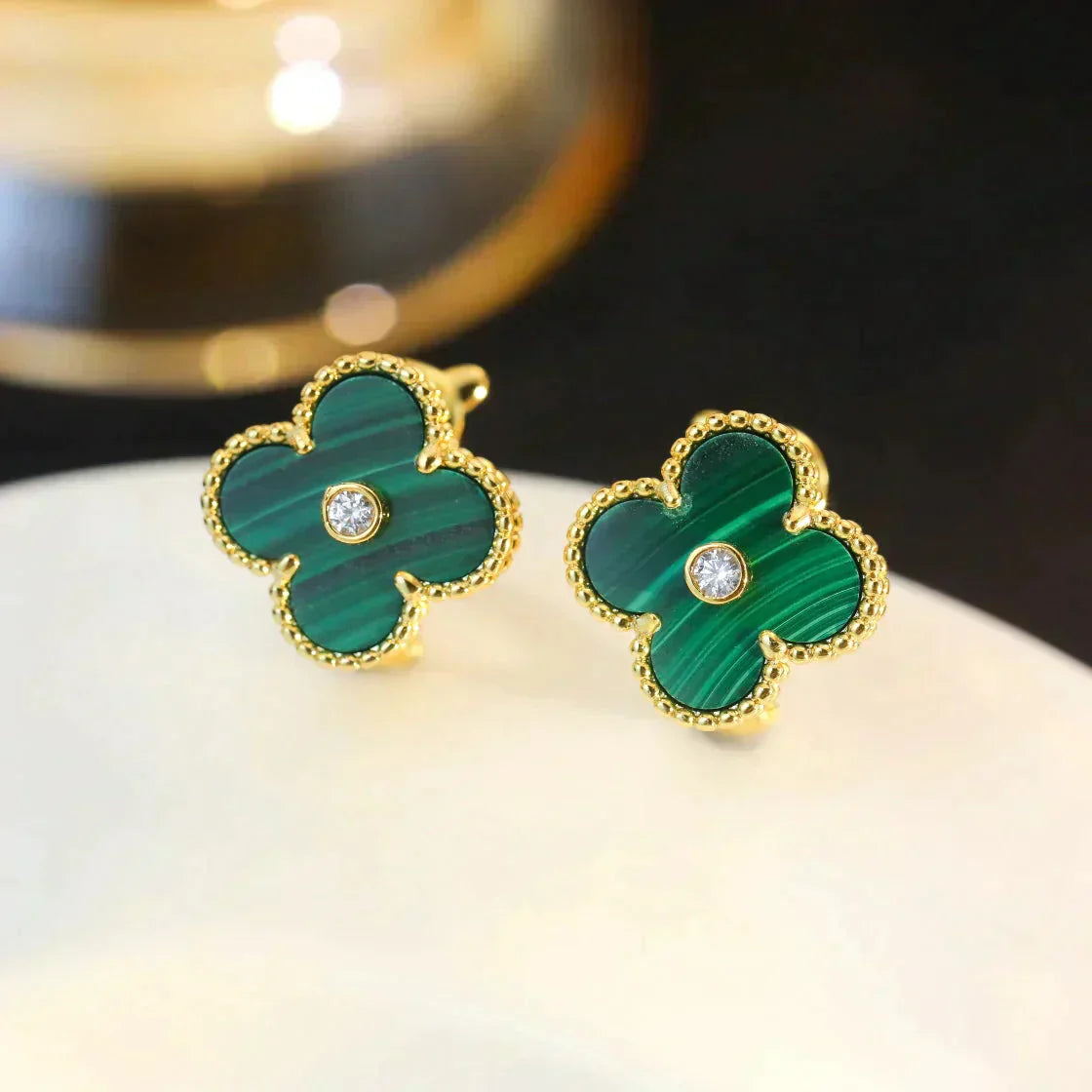 [Clover Jewels]CLOVER MEDIUM 1 MOTIFS MALACHITE DIAMOND EARRINGS